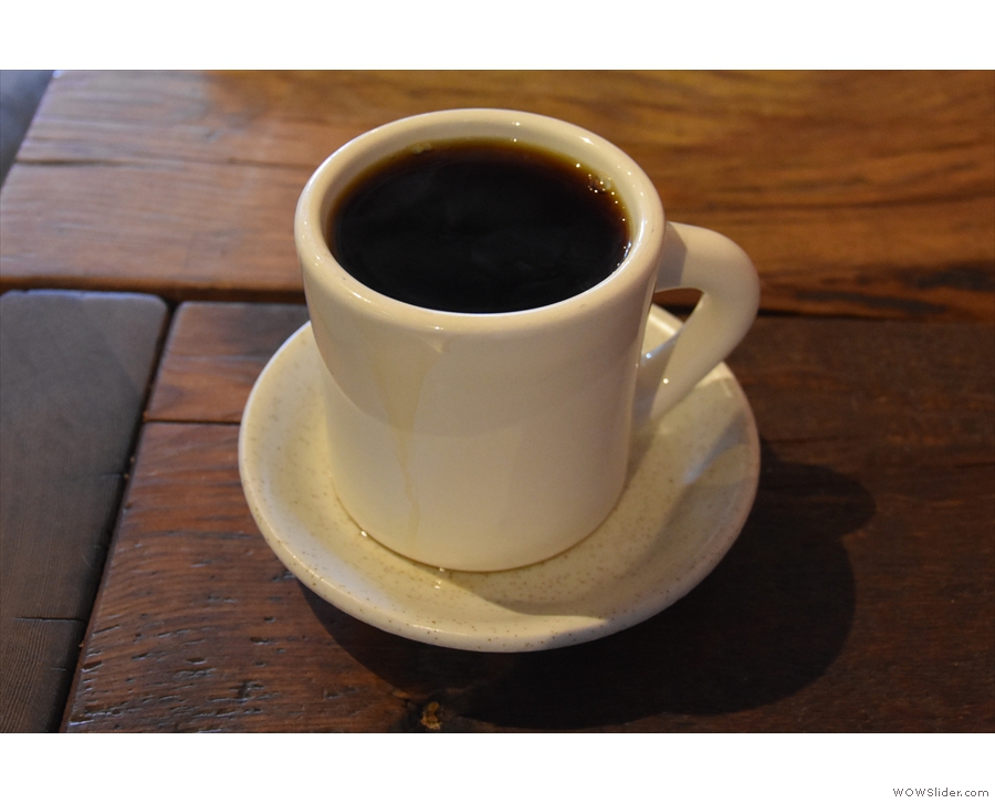 I also tried the same Guatemalan as a pour-over, served here in a simple, white mug.