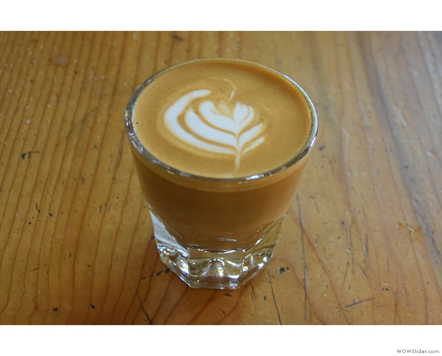 The espresso, the house blend, 120PSI, formed the basis of my cortado.