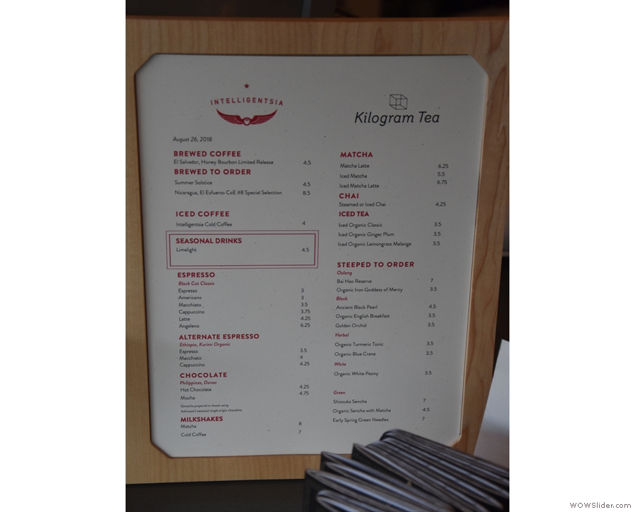 The menu, meanwhile, is to the left of the till.