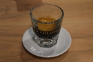 My espresso, the single-origin Papua New Guinea, served in a glass...
