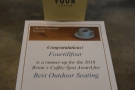 I'll leave you with Fourtillfour's Coffee Spot Award certificate, which I dropped off.