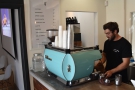 Let's put co-owner, Nico, to work, seen here at the espresso machine in February 2018.