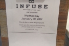 However, with the plumetting temperatures, came bad news: Infuse would be closed!