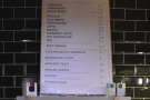 The concise drinks menu is at the top, with an equally concise food menu below.