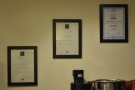 The right-hand wall, meanwhile,  is home to various certificates/qualifications.