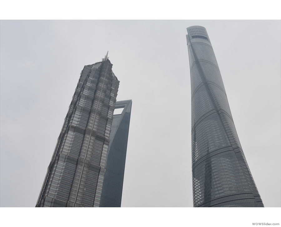 ... tallest buildings in Shanghai: Jin Mao (l) World Financial Center (c) Shanghai Tower (r).
