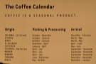 A handy calendar reminds us that coffee is seasonal crop.