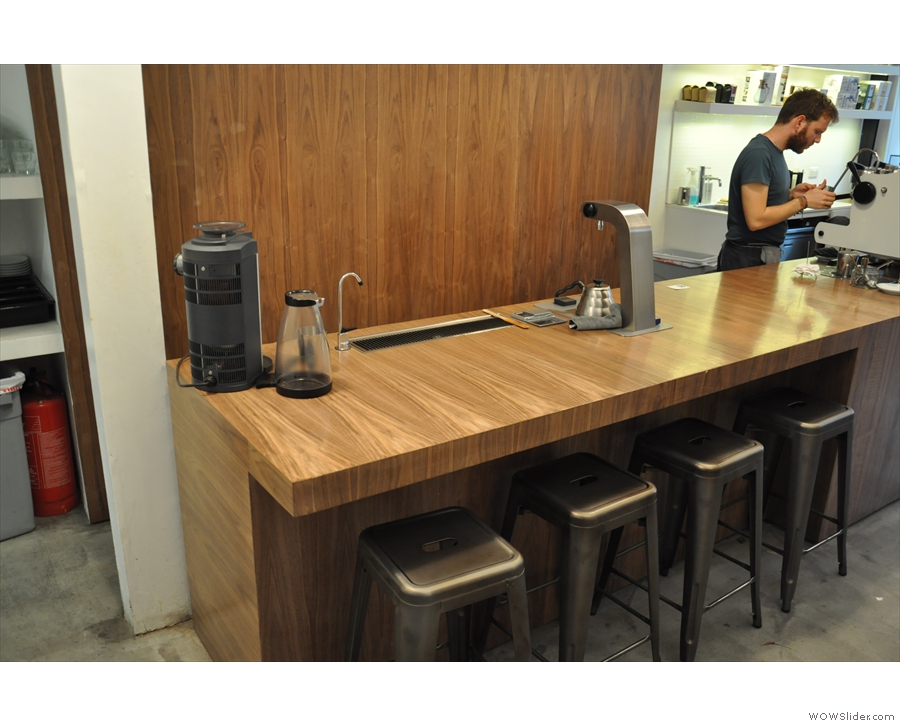 There's also a little bar at the end of the counter, where you can sit and watch the baristas at work.