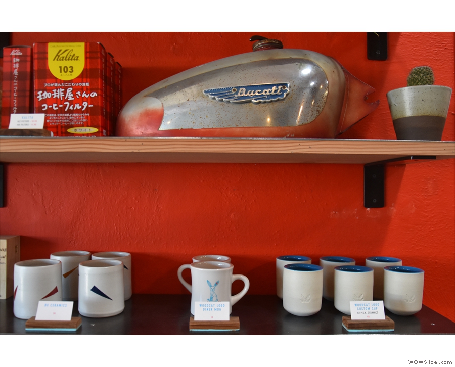 ... as well as some lovely cermaic cups (and an old, not for sale, motorcycle petrol tank).