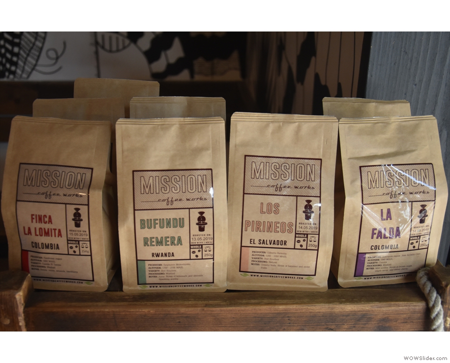 ... single-origin retail bags from Mission Coffee Works, Mouse Tail's roasting arm.