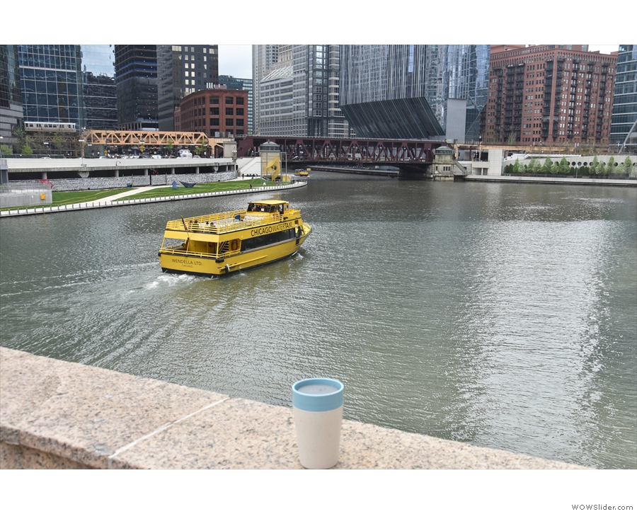 ... some walks along the Chicago River. Here my rCup checks out a water taxi.