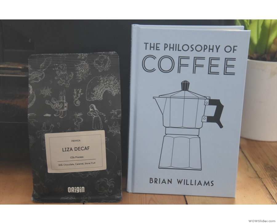 Before I left, I swapped a bag of the Liza Decaf for a copy of The Philosophy of Coffee.