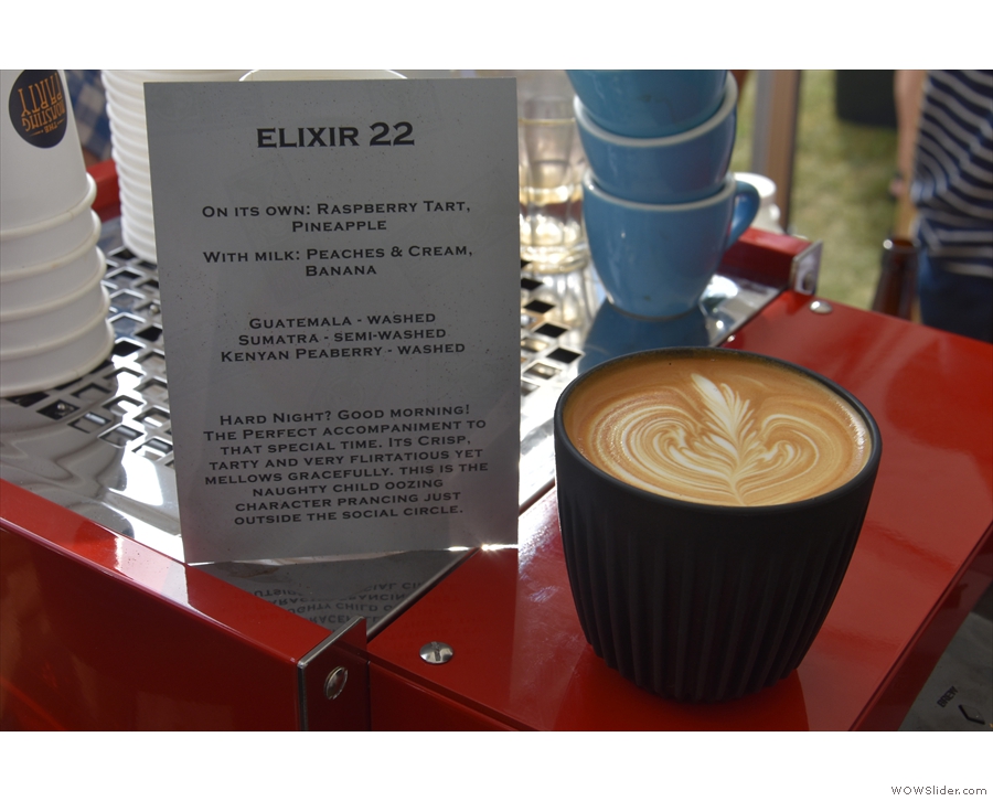 And there's the finished artcile, a flat white using the new Elixir 22 blend in my HuskeeCup.