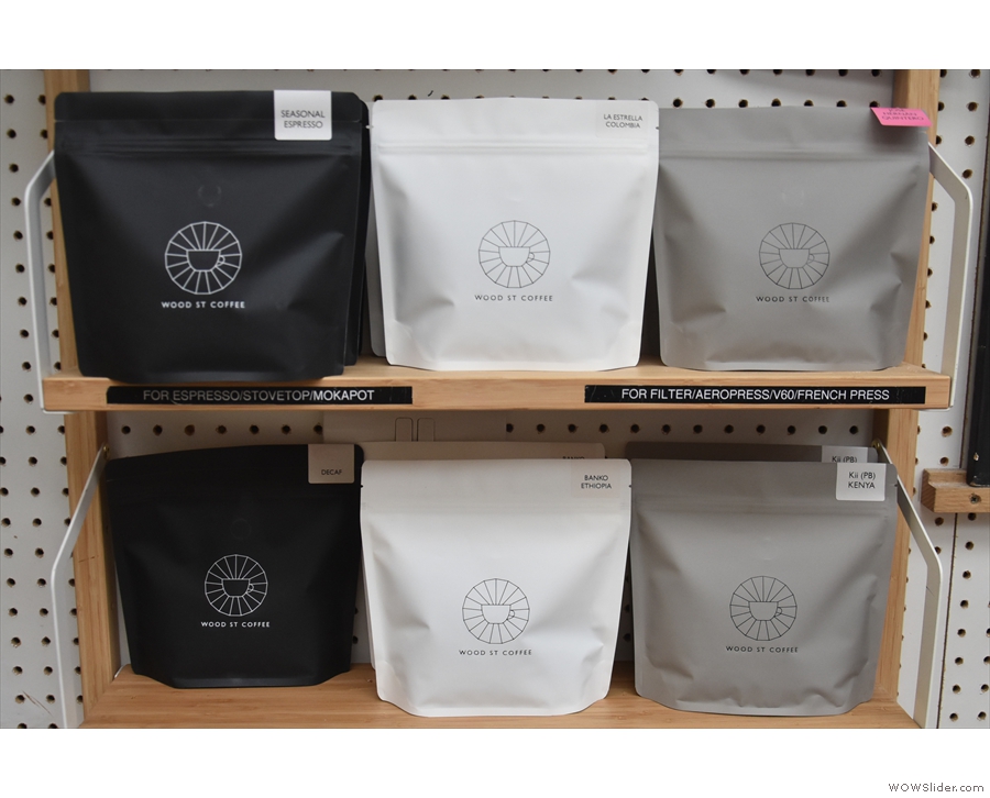 ... and retail bags of all Wood St's single-origins (espresso + filter) on top.