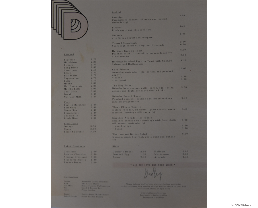 ... here's the menu. I'm always in awe of the variety that is produced in such a small space!