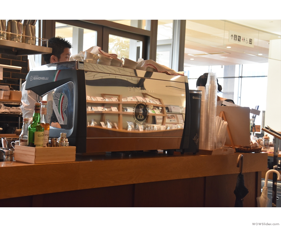 The Nuovo Simonelli espresso machine takes up the front of the counter...