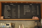 The drinks menu is on the board above the counter, with a more detailed menu...