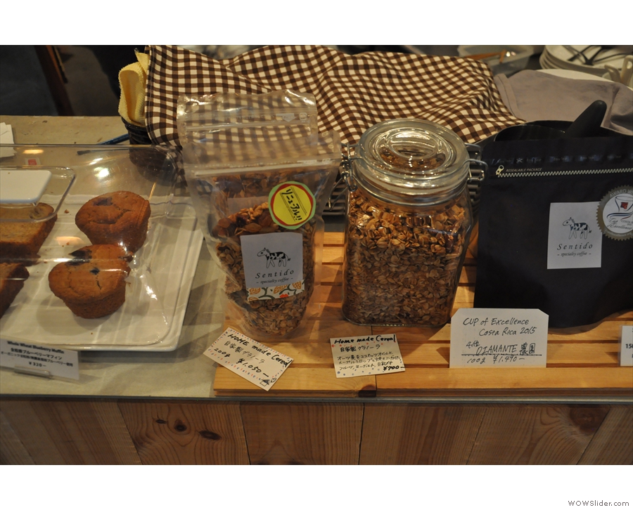 To the left of the counter, you'll find the granola and a small selection of...