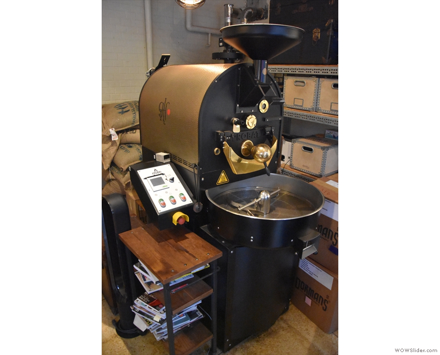 The roaster, a 5kg Probat, seen here from the front...