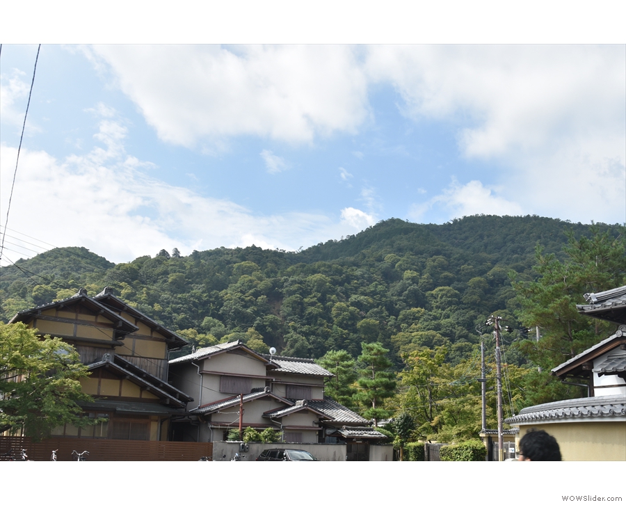 The magnificent hills west of Arashiyama, Kyoto, the backdrop for a wonderful coffee shop.