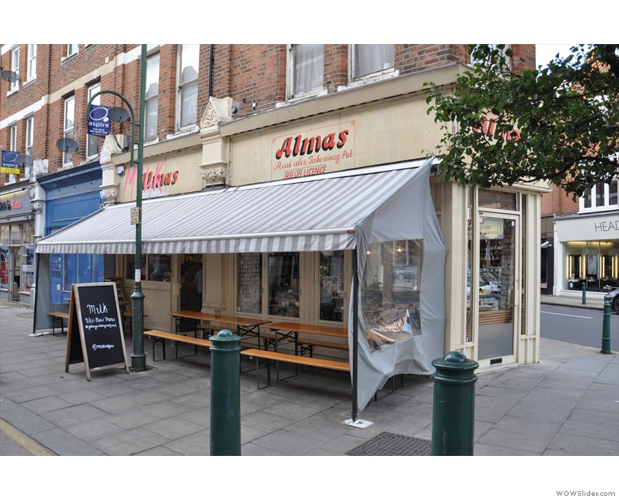 Don't be fooled. Alma's is in fact the delightful M1lk, seen here from Hildreth Street.