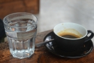 Here's my espresso, served with a glass of water...