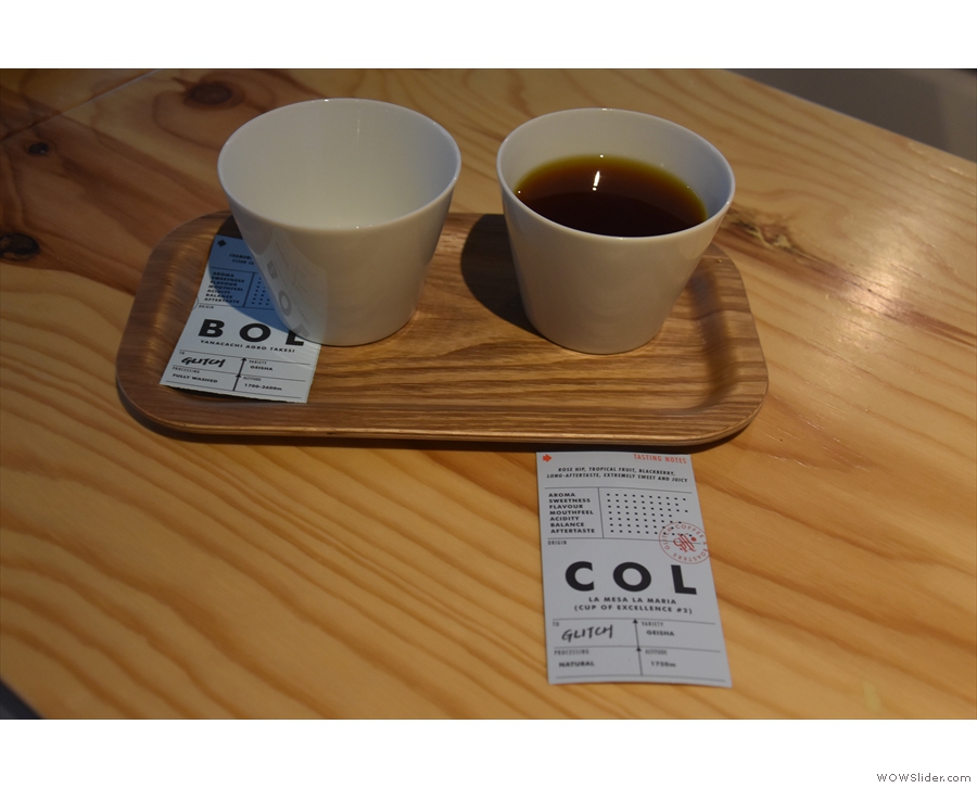 That's the Colombian, a naturally-processed Geisha from La Masa La Maria.