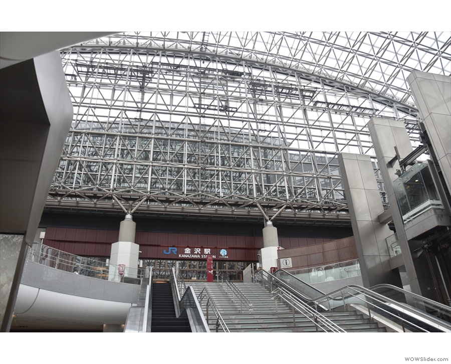 The view back up to the main entrance of Kanazawa Station.