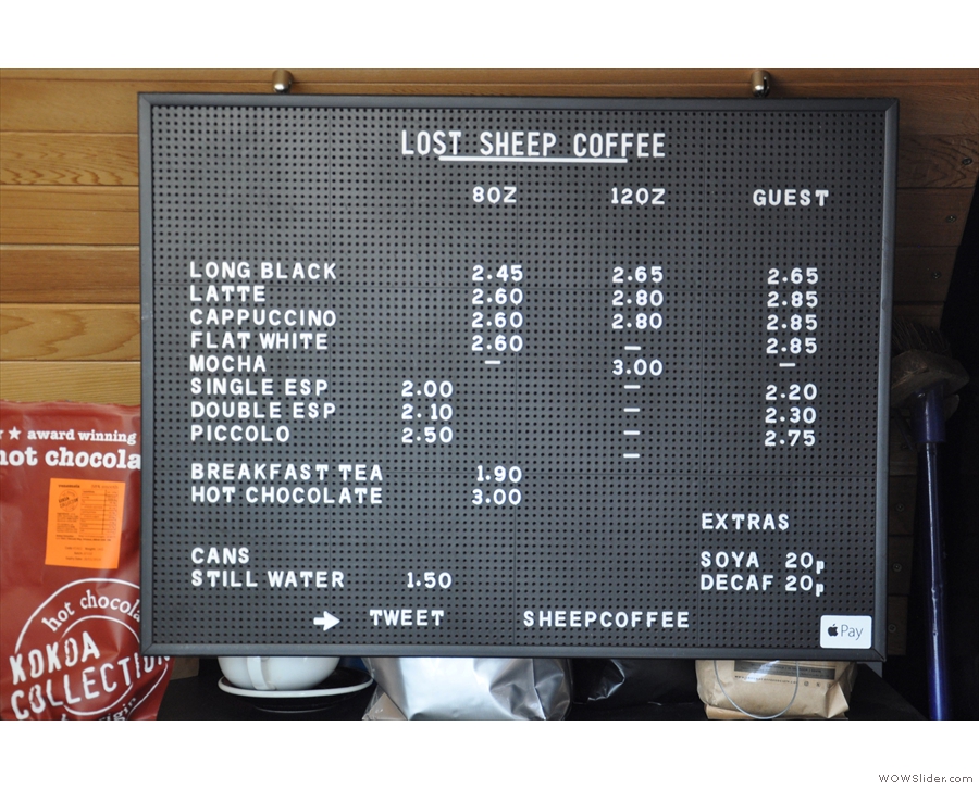 ... with a concise, comprehensive coffee menu on the back wall.