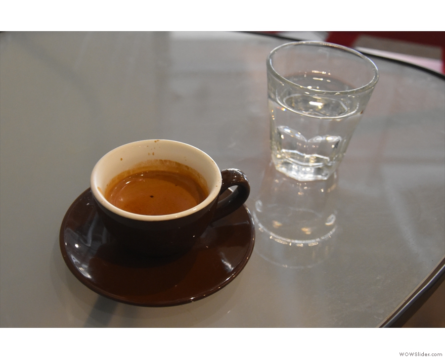 Later that week, I had a shot of the Lake Street espresso, served with a glass of water.