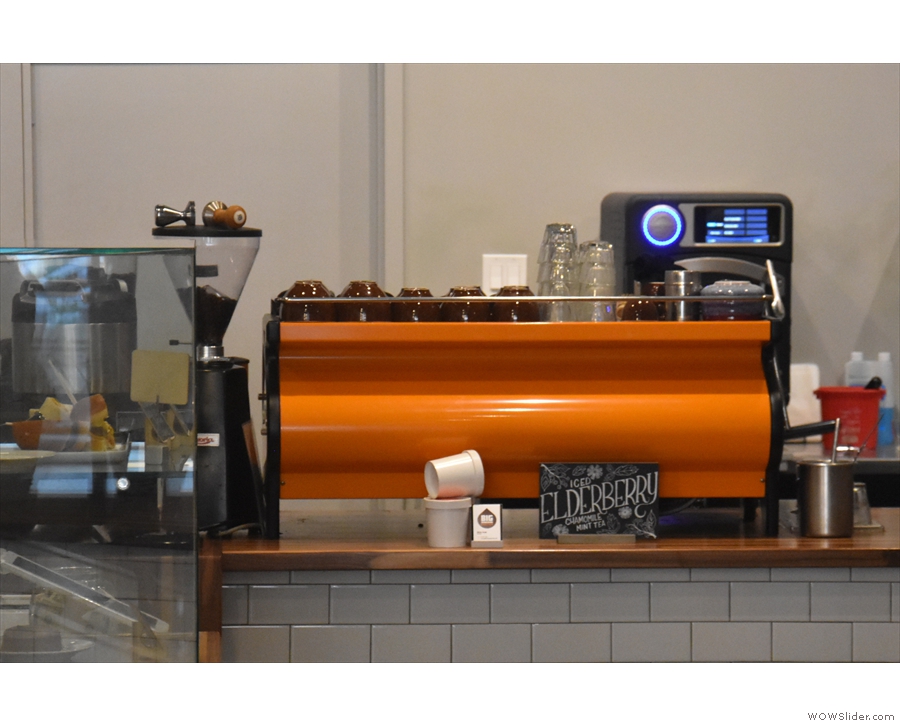 The espresso machine, a La Marzocco Strada, is right at the back...