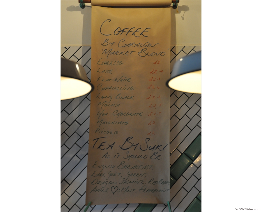 ... and the coffee menu in detail.