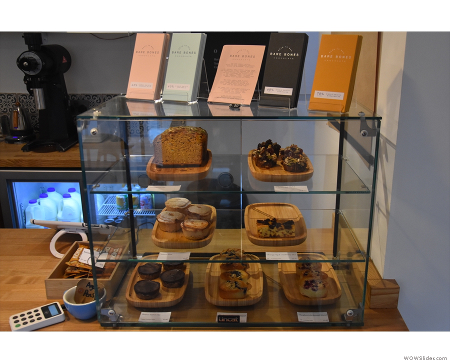 There's also a selection of cake in a large display case at the right-hand end of the counter.