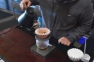 ... using a steady, circular pouring technique...