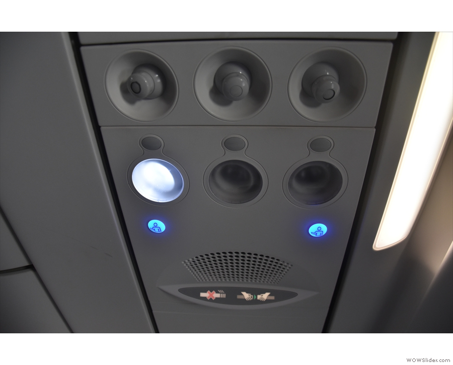 There's the usual array of overhead controls, including a light and an air vent.