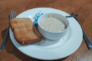 Having skipped breakfast at the hotel, I ate at the lounge, starting with some porridge...