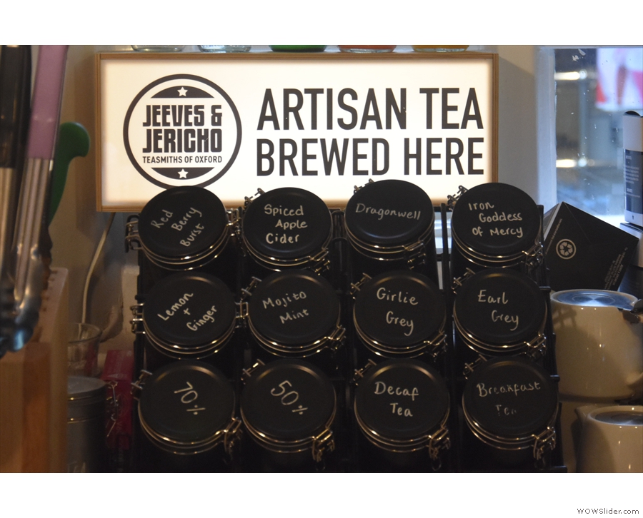 Of course, it's not just coffee, with a range of loose-leaf teas from Jeeves & Jericho.