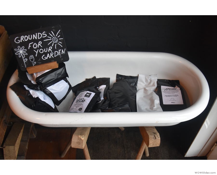 There are some neat features, including this bath tub with used coffee grounds.