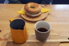 My pour-over and bagel.