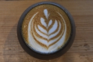 Amanda's flat white used the Dark Horse blend and was served in a lovely, handleless cup.