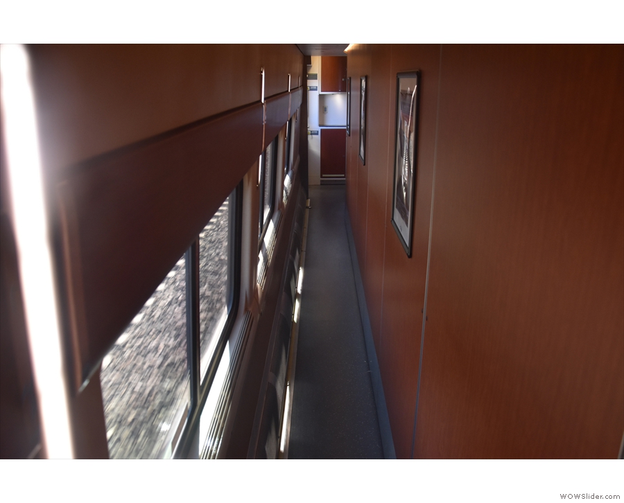 There's a narrow corridor along the side of each sleeper carriage...