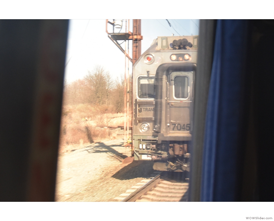 ... of New Jersey Transit trains running along the tracks.