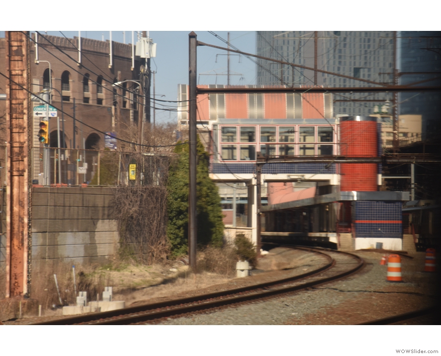 Leaving Philadelphia, the train runs alongside the route of the local commuter services...