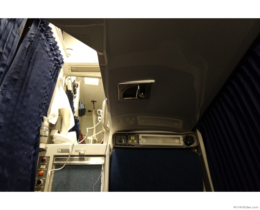 This was my view of the upper bunk, which, when lowered, comes to the top of the seats.