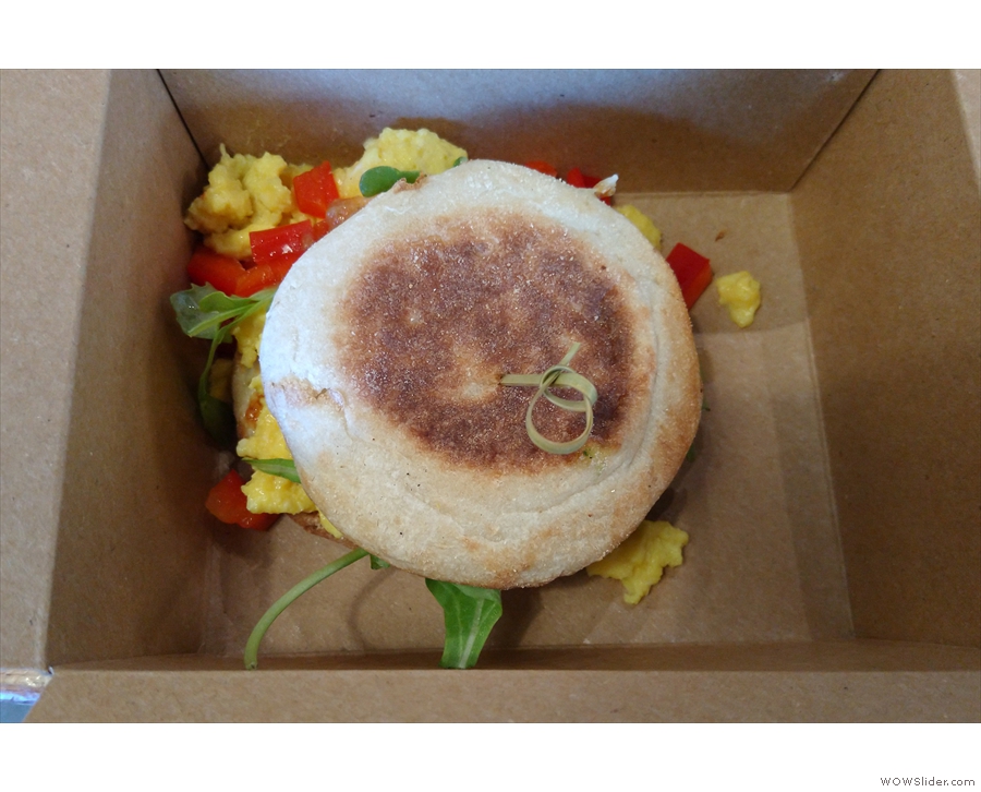I went for the scrambled egg sandwich (served in a box as a COVID-19 precaution).