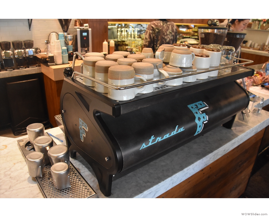 Finally, at the end of the counter, there's the La Marzocco Strada espresso machine...
