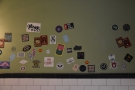 ... with the walls plastered with stickers from various roasters around America.