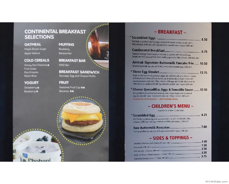 We returned for breakfast. The new menu (left) compares badly to the old one (right)...