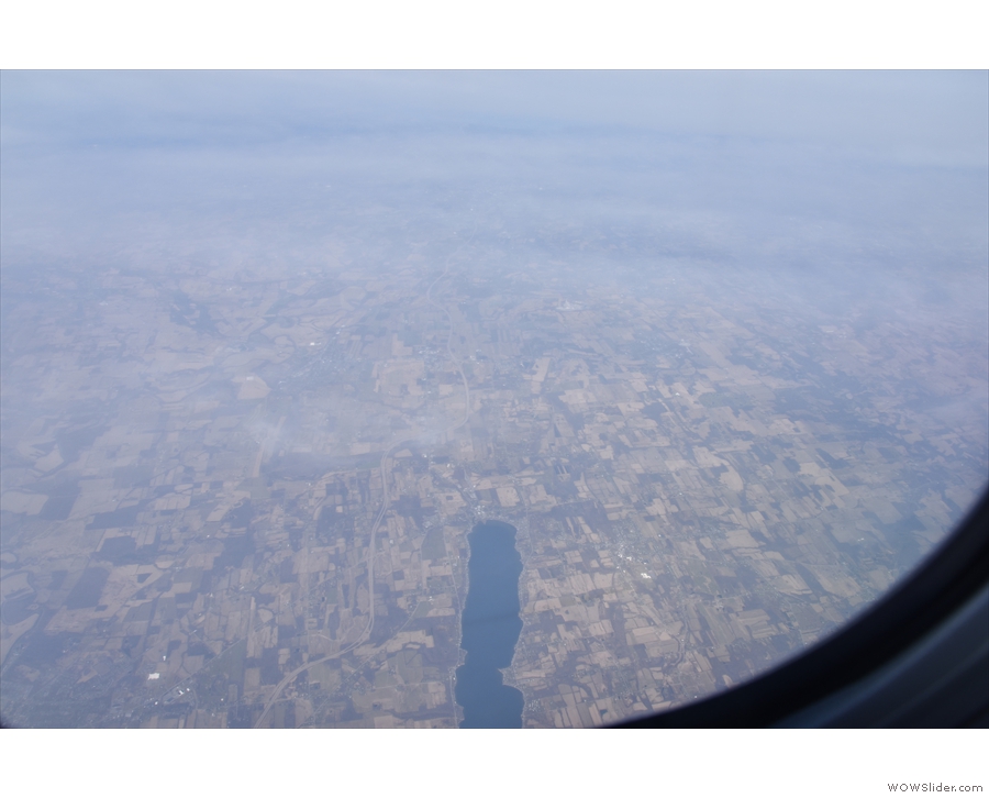 ... and back into the USA, passing over the Finger Lakes of New York State.
