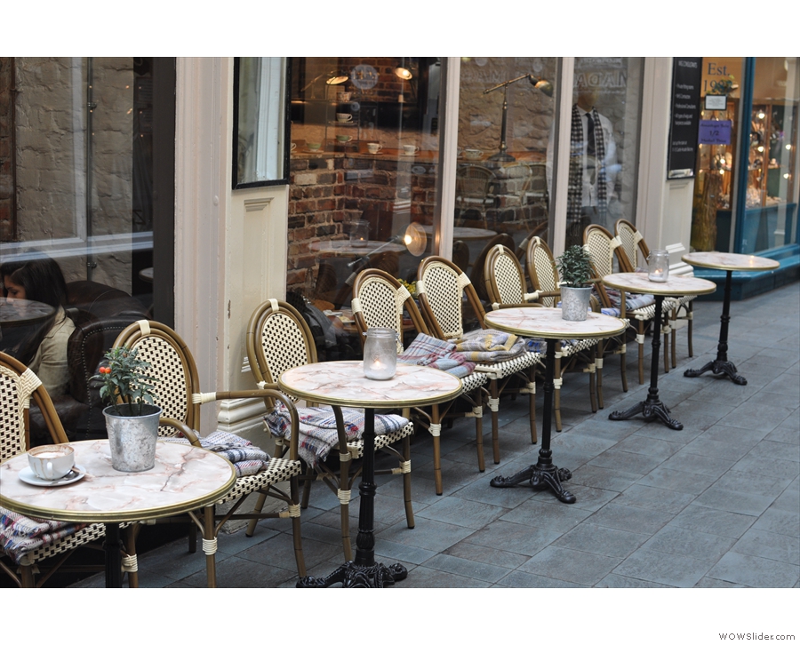 Rows of lovely chairs outside Coffee Barker in Cardiff's Castle Arcade